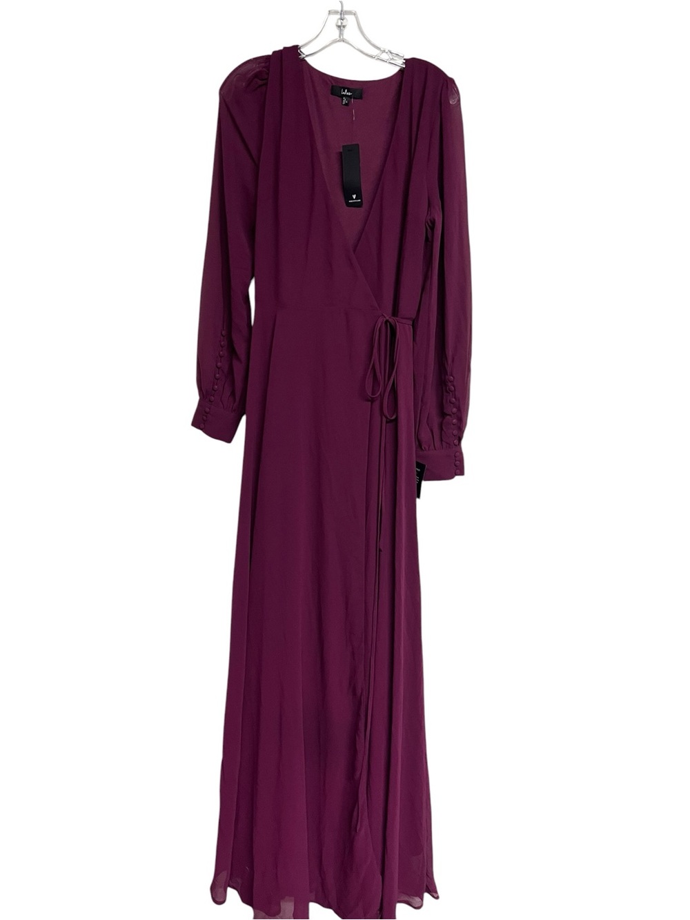 New Lulus My Whole Heart Plum Long Sleeve V-Neck Wrap Maxi Dress - Picture 2 of 6
